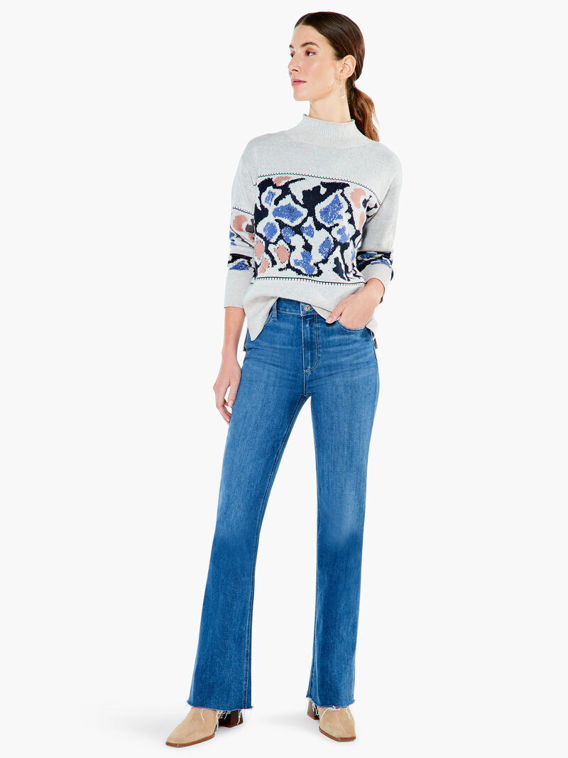Woman Wears Mosaic Blues Sweater image number 4