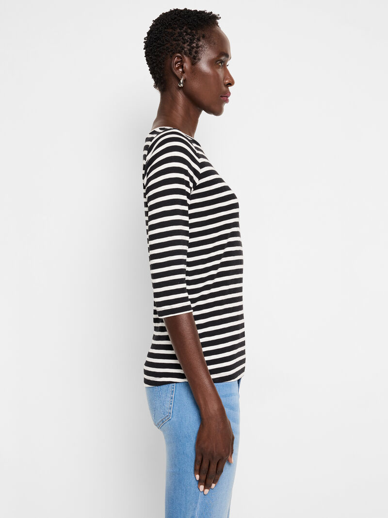 Woman Wears NZT 3/4 Sleeve Stripe Boat Tee image number 1