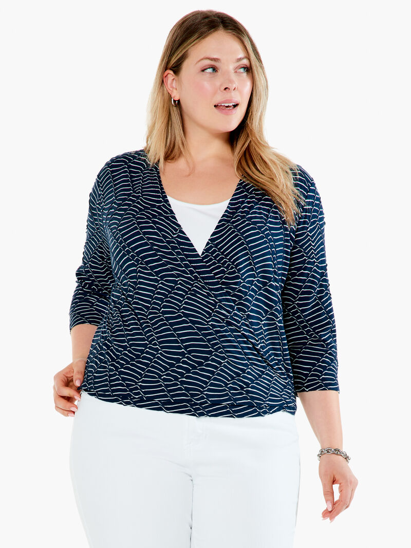 Woman Wears Mixed Lines 4-Way Cardigan image number 2