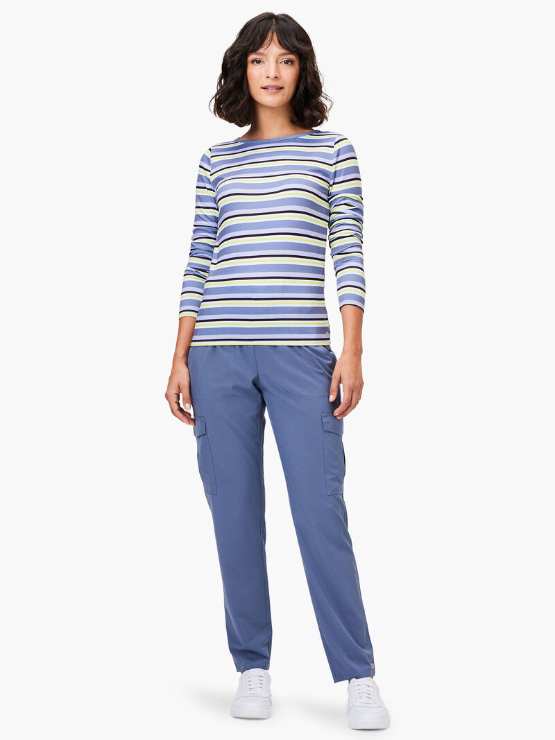 Woman Wears Easy Stripe Flow Fit Top image number 3
