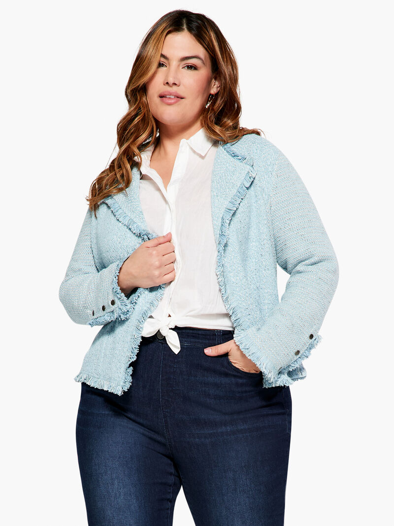 Woman Wears Fringe Mix Knit Jacket image number 0