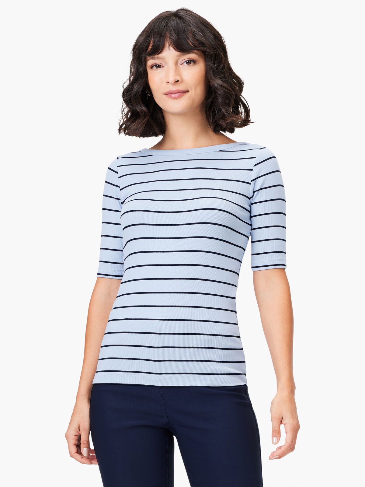 Wide Stripe Rib Knit Boatneck Tee