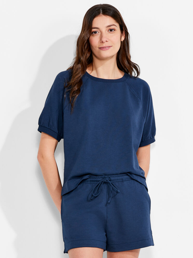Woman Wears NZT Short Sleeve Round Neck French Terry Top image number 0