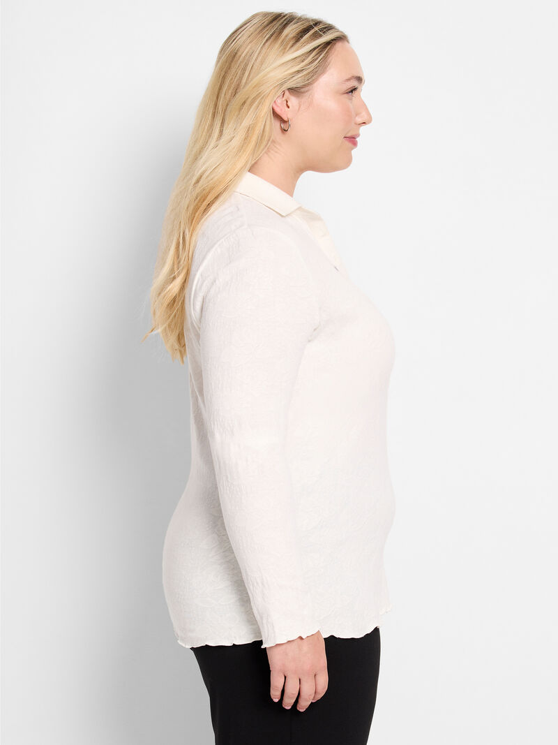 Woman Wears Lace Knit Collared Top image number 2