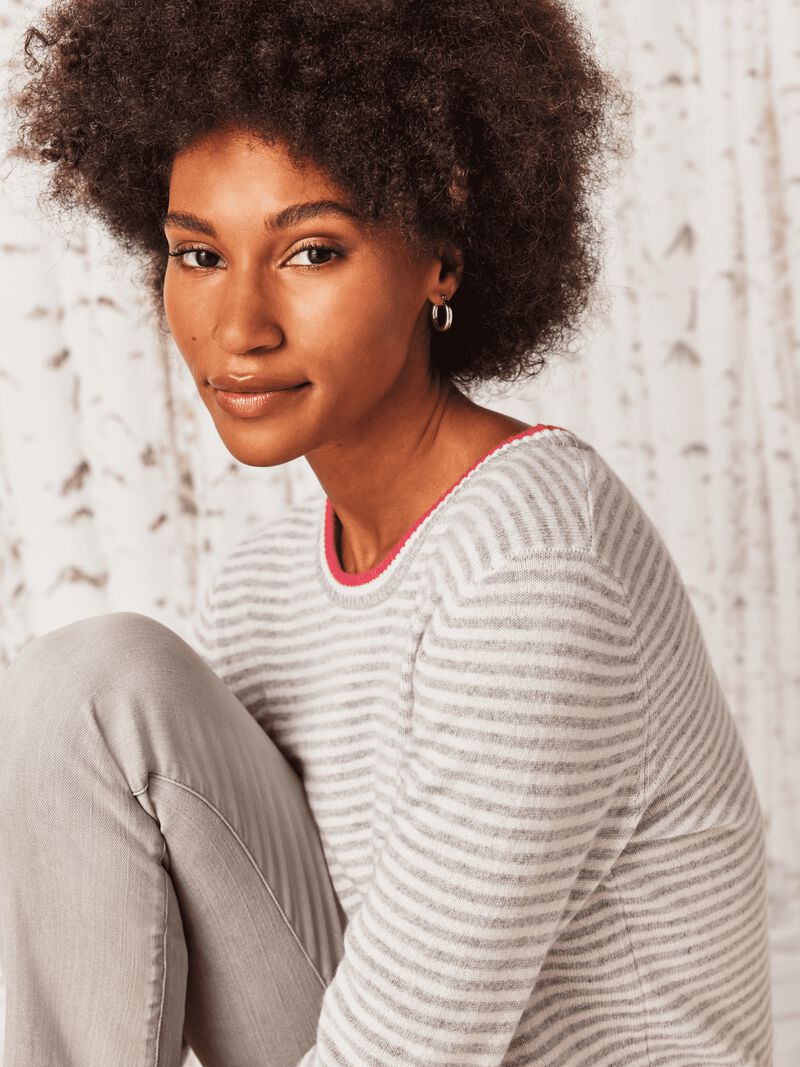 Woman Wears Easy Stripe Cashmere Sweater image number 5
