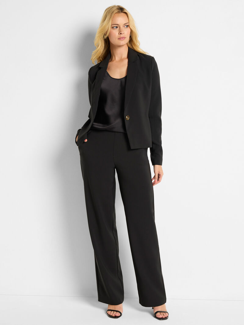 Woman Wears 31" Stretch Knit Suiting Lenox Wide-Leg Pant image number 2