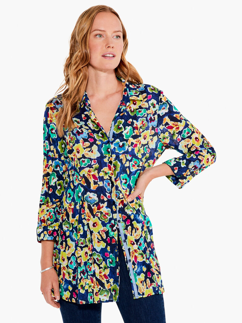 Woman Wears Bold Blossoms Crinkle Shirt image number 0