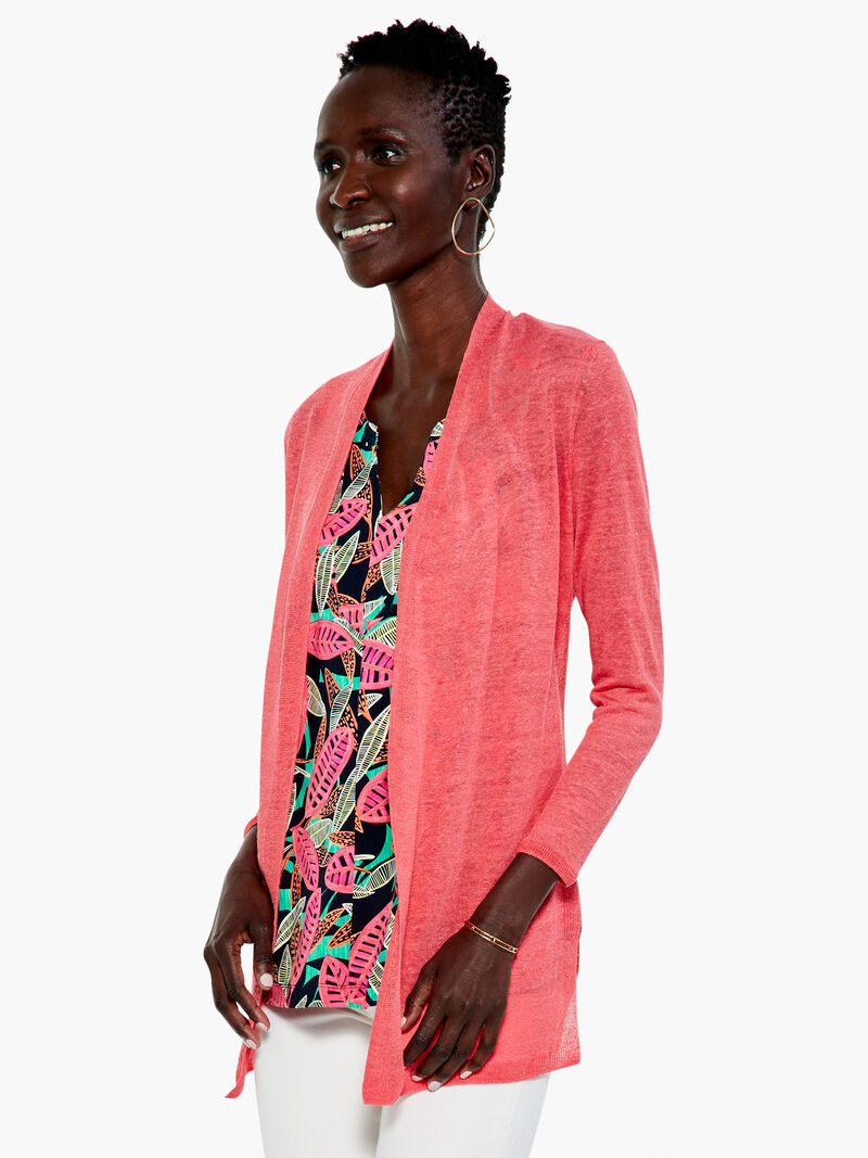 Woman Wears Lightweight Long Back of the Chair Cardigan image number 0