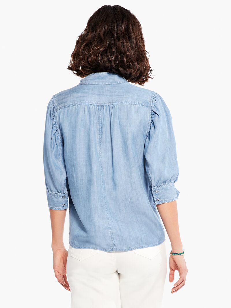 Woman Wears Femme Sleeve Denim Shirt image number 2