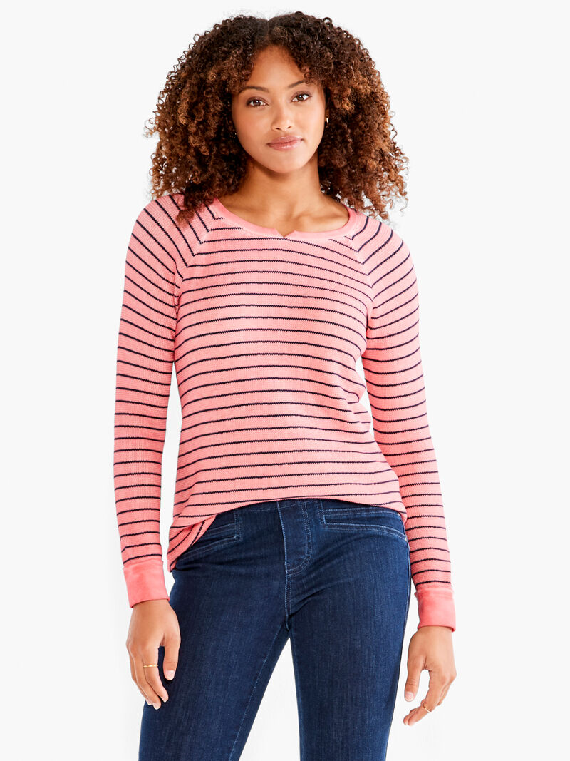 Woman Wears NZT Long Sleeve Striped Waffle Tee image number 0