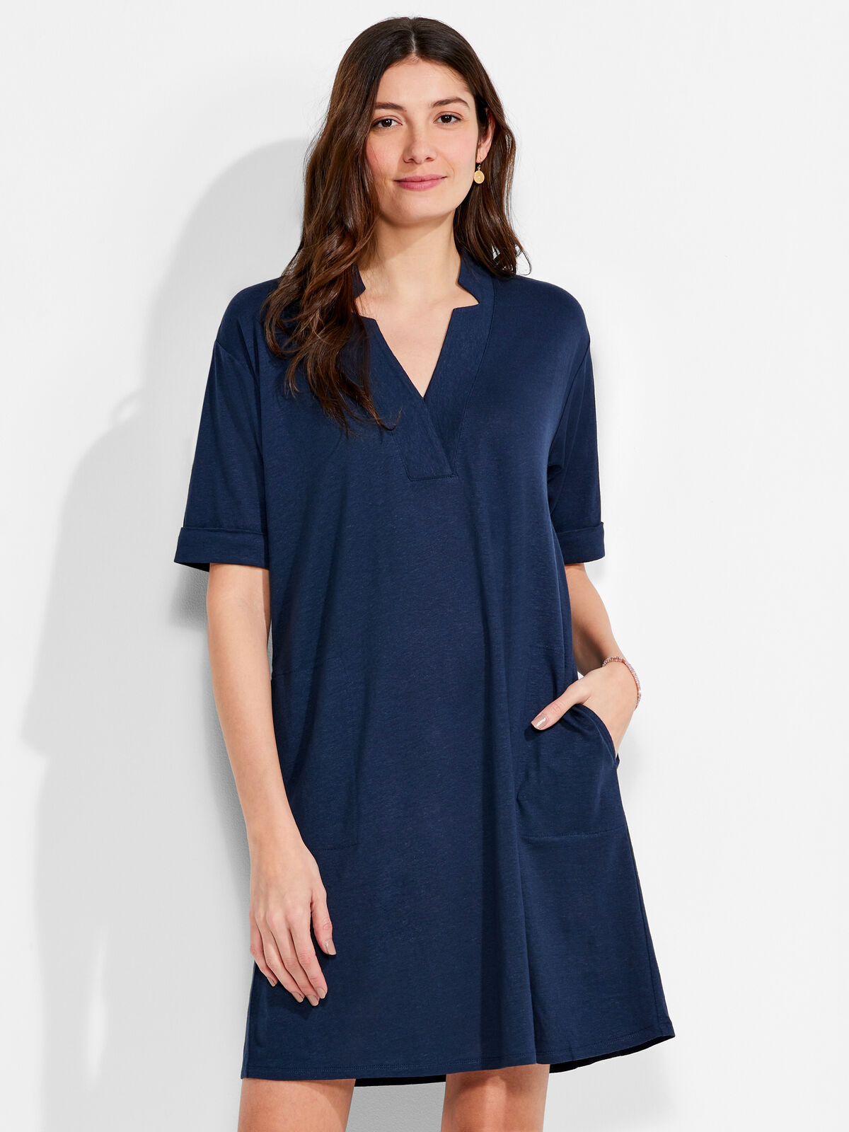 NZT Short Sleeve Notched V Dress