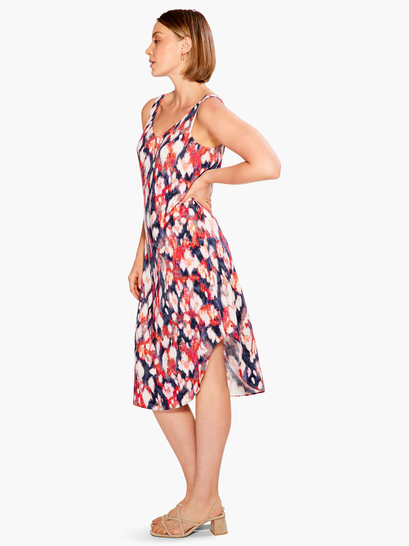 Woman Wears Floral Ikat Live In Dress image number 1