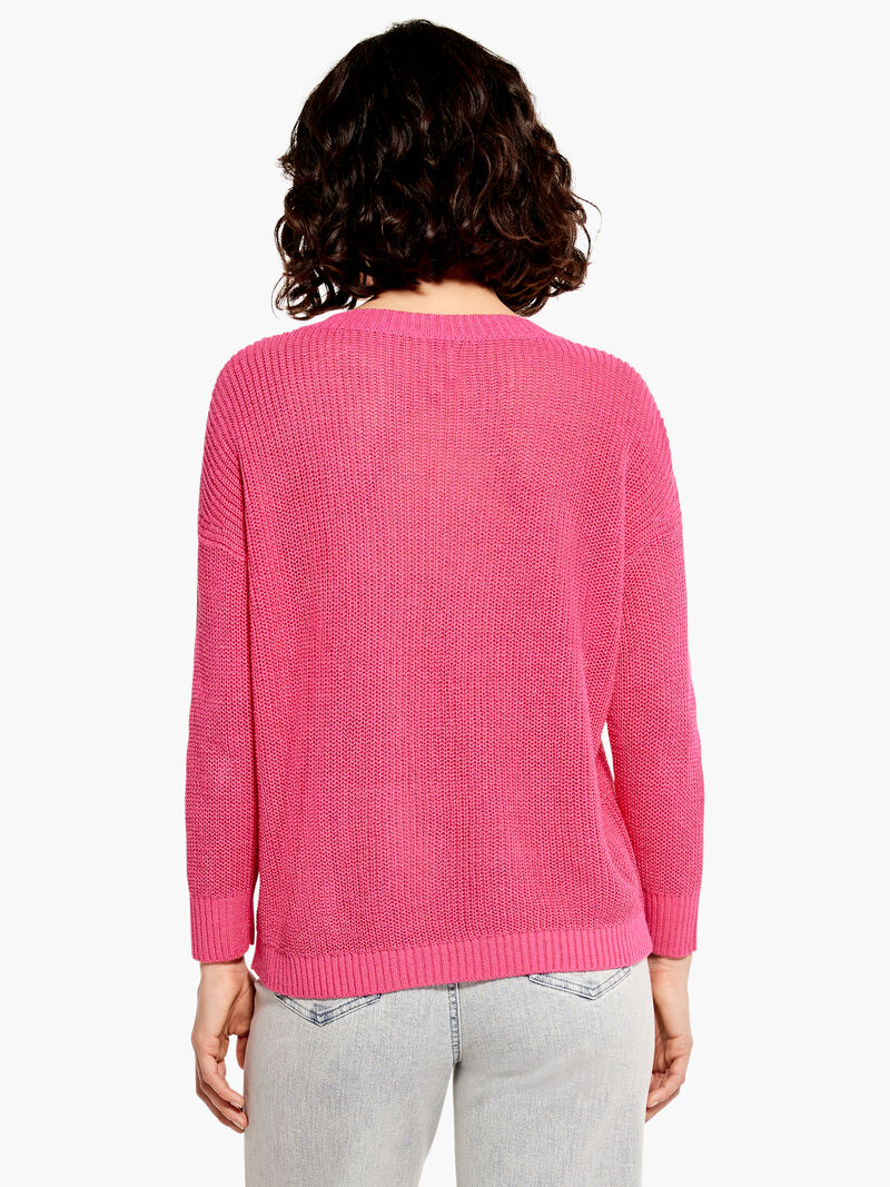Woman Wears Summer Split Neck Sweater image number 2