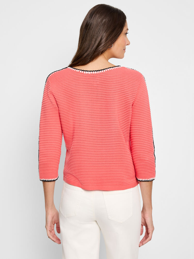 Woman Wears Ottoman Stitched Sweater image number 3