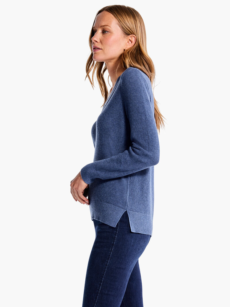 Woman Wears Waffle Stitch V-Neck Sweater image number 1