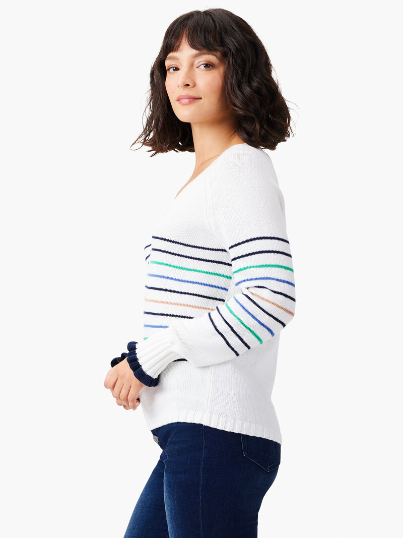Woman Wears Maritime Stripe Sweater image number 1