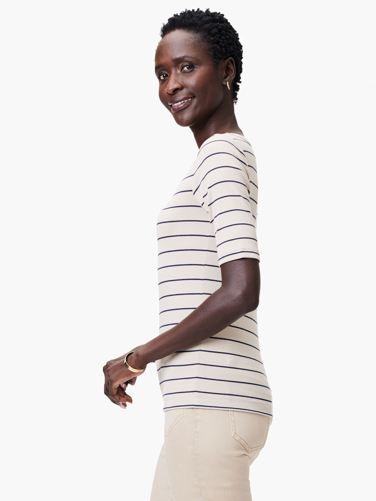 Wide Stripe Rib Knit Boatneck Tee