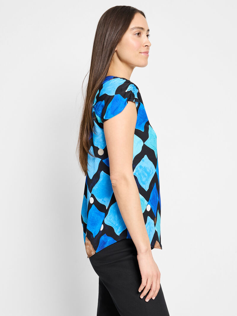 Woman Wears Sea Glass Ruched Woven Top image number 2