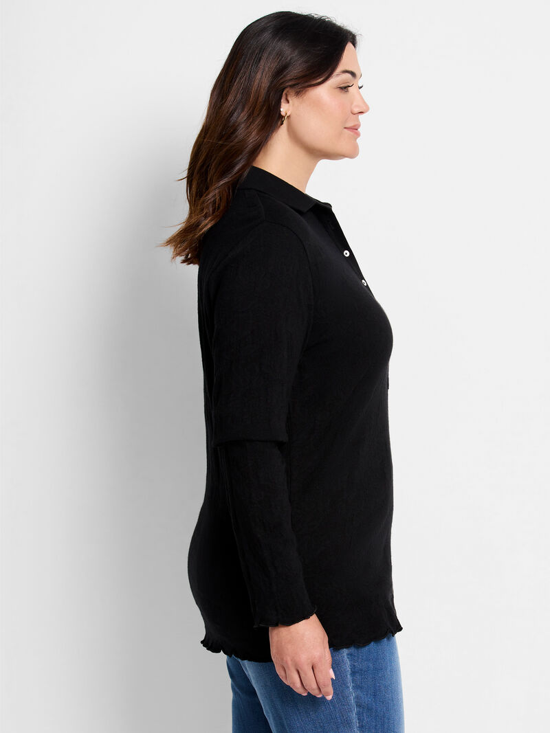 Woman Wears Lace Knit Collared Top image number 2