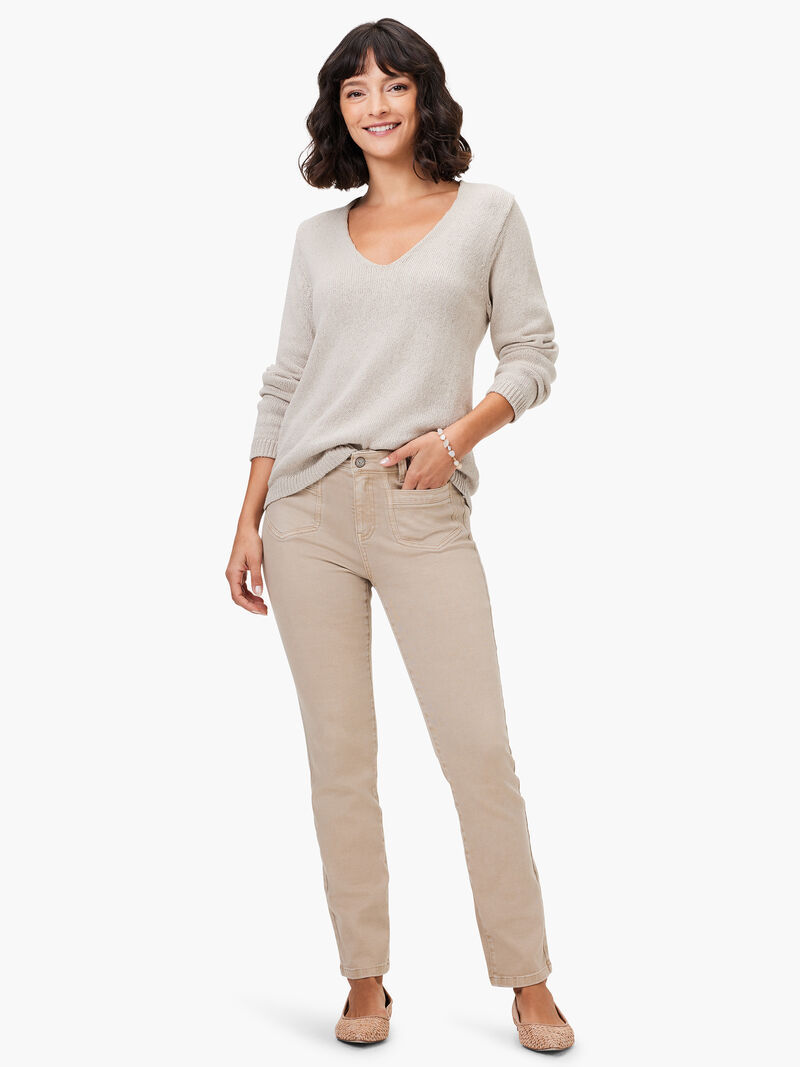 Woman Wears NZ Denim 28" Mid Rise Straight Pocket Jeans image number 4