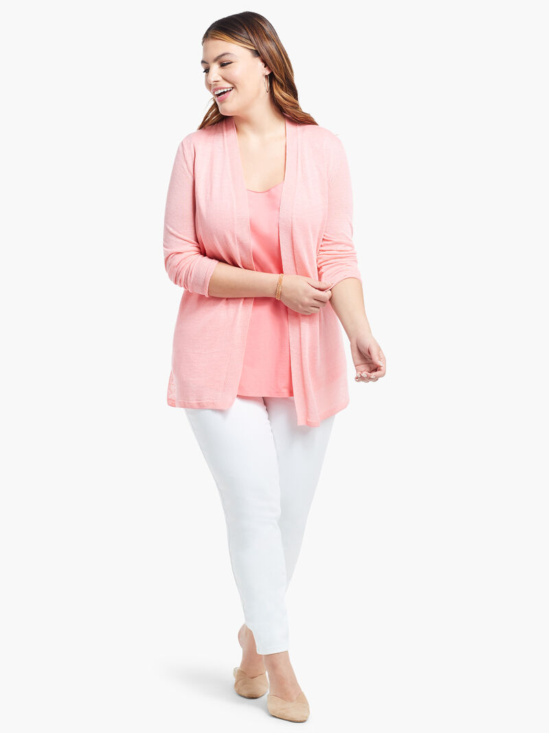 Woman Wears Lightweight Long Back of the Chair Cardigan image number 3