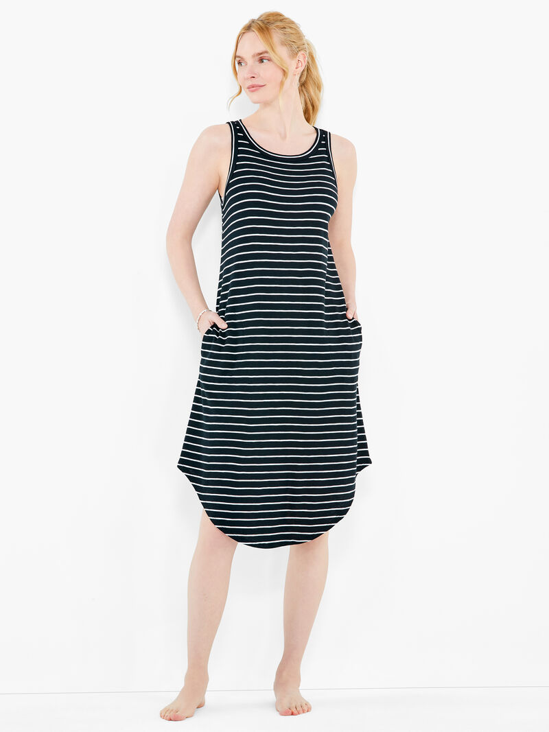 Woman Wears NZT Striped Boat Neck Tank Dress image number 4