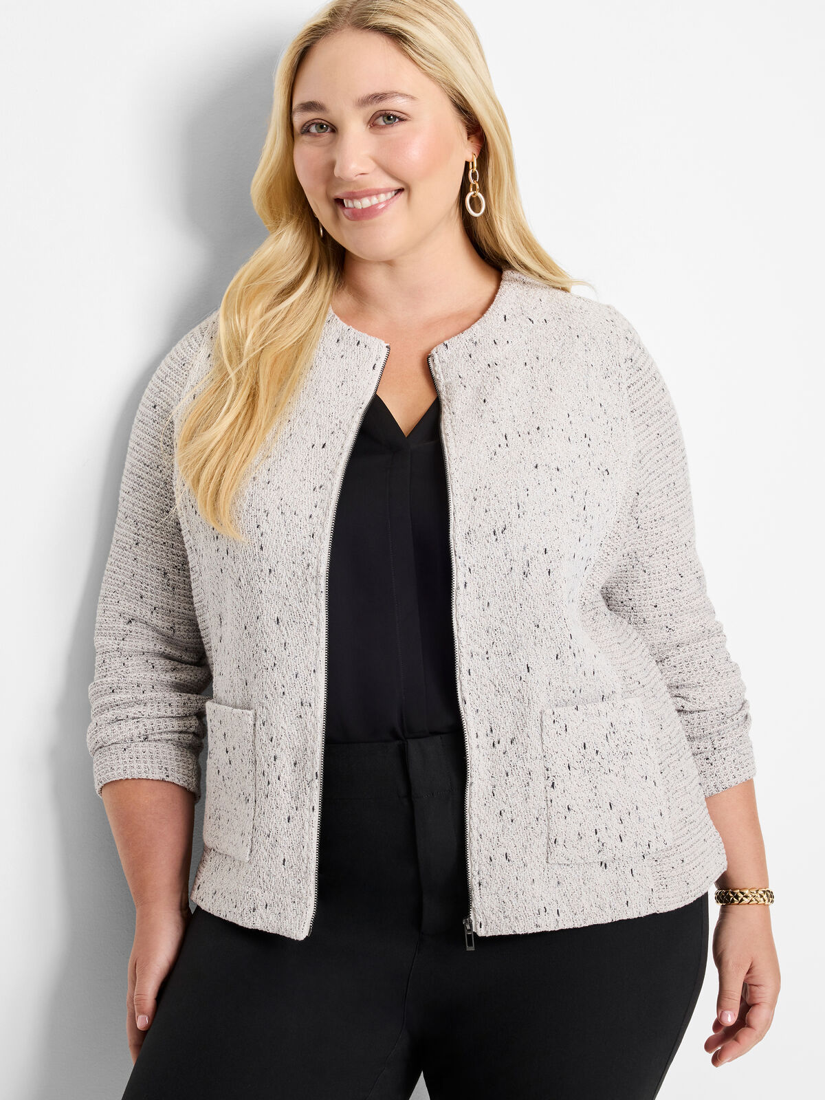 Zip Front Mix Knit Jacket