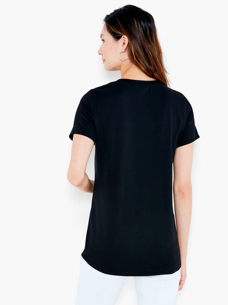 Woman Wears NZT Short Sleeve Shirt Tail Crew Neck Tee image number 2