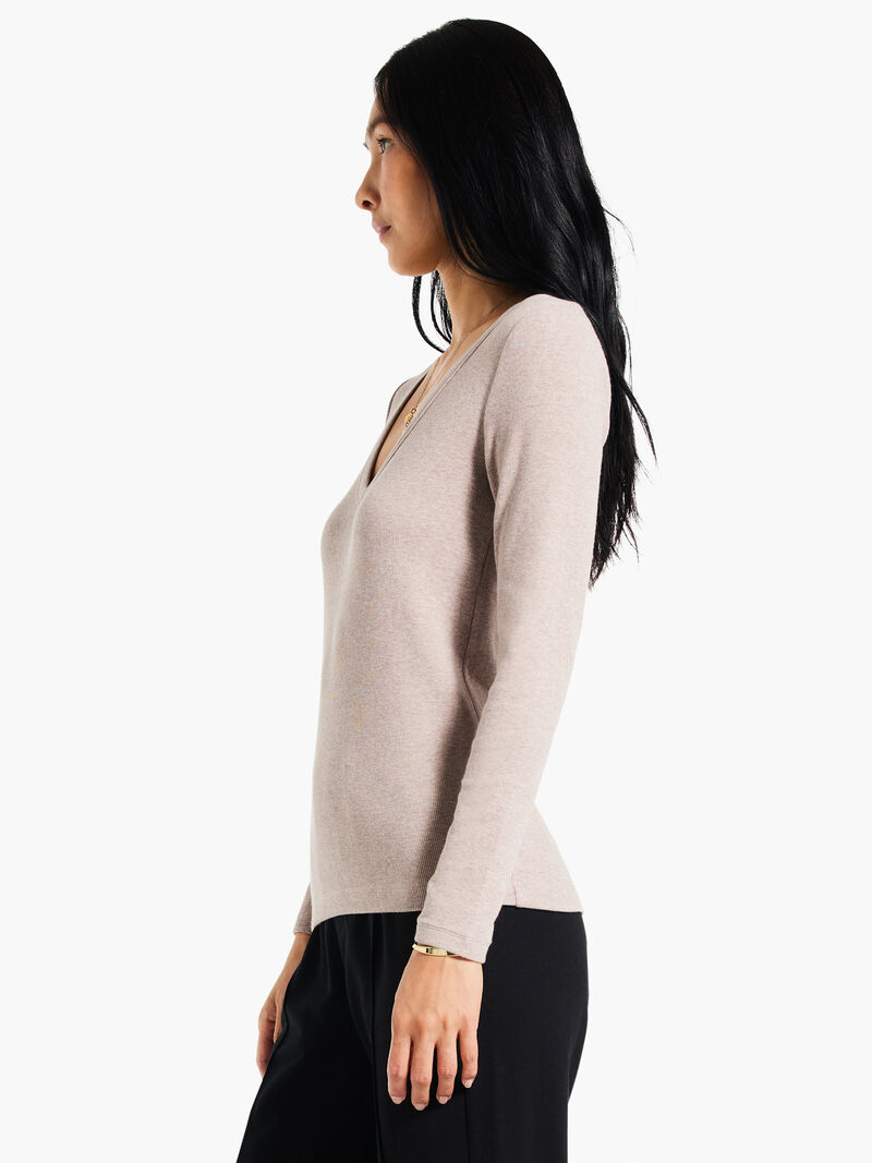 Woman Wears Perfect Knit Rib Long Sleeve V Neck image number 1