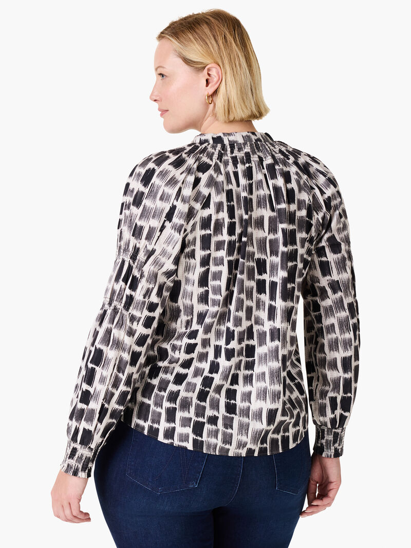 Woman Wears Brushstroke Blues Top image number 3
