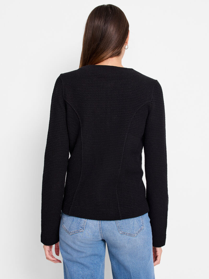 Woman Wears Zip Front Mix Knit Jacket image number 3