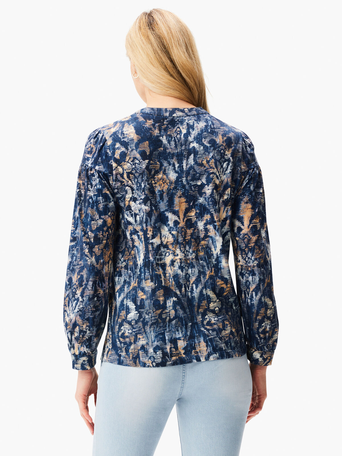 NZT Long Sleeve Watercolor Damask Henley Tee