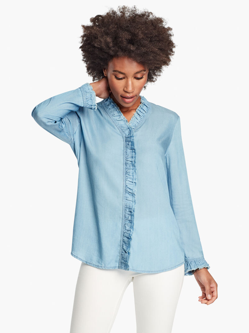 
                    Ruffled Up Denim Shirt