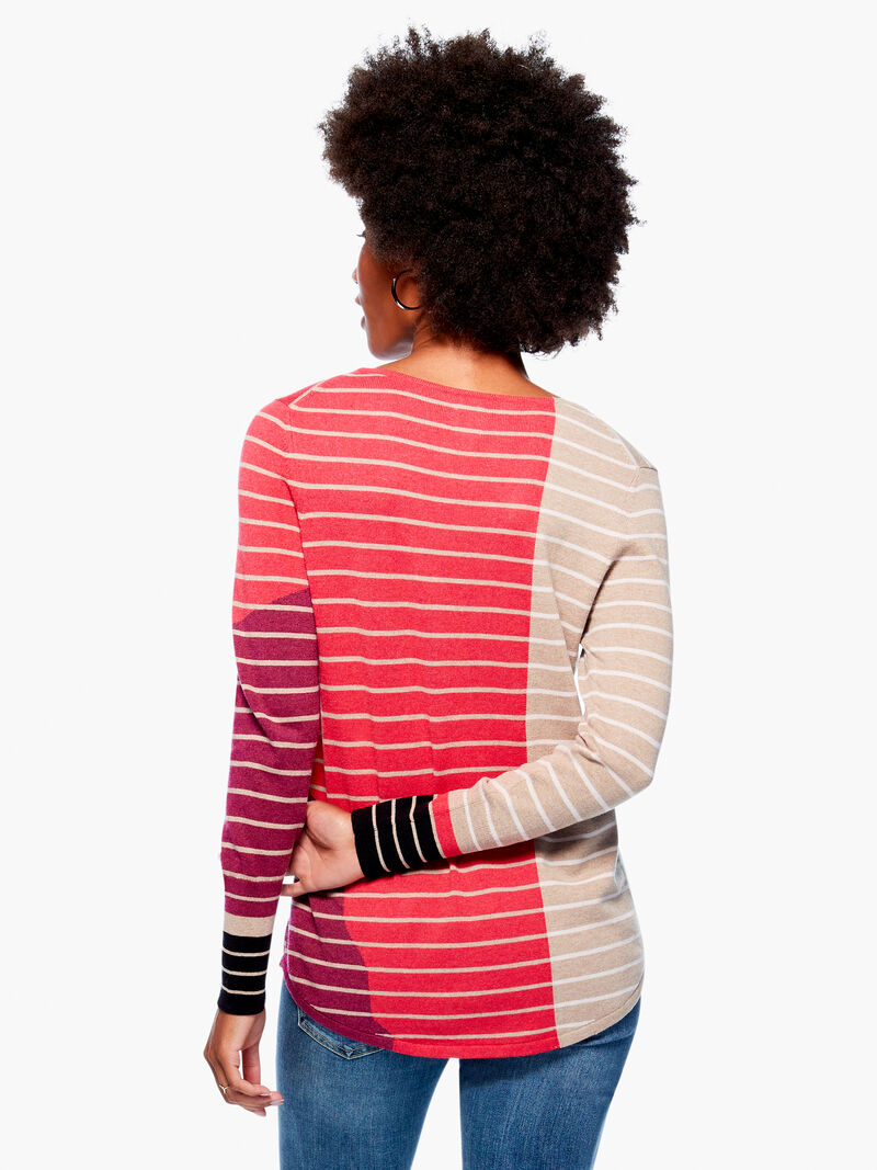 Woman Wears Angled Stripe Vital V Neck Sweater image number 2