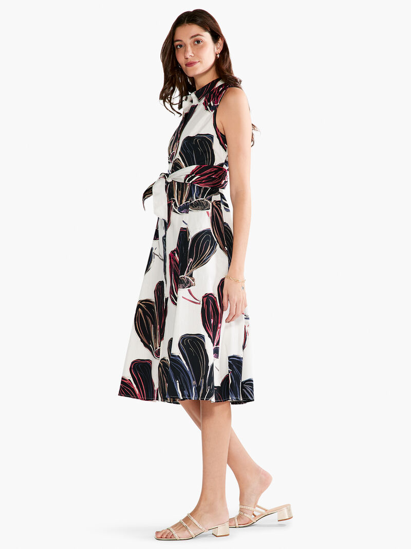 Woman Wears Stamped Flowers Shirt Dress image number 1