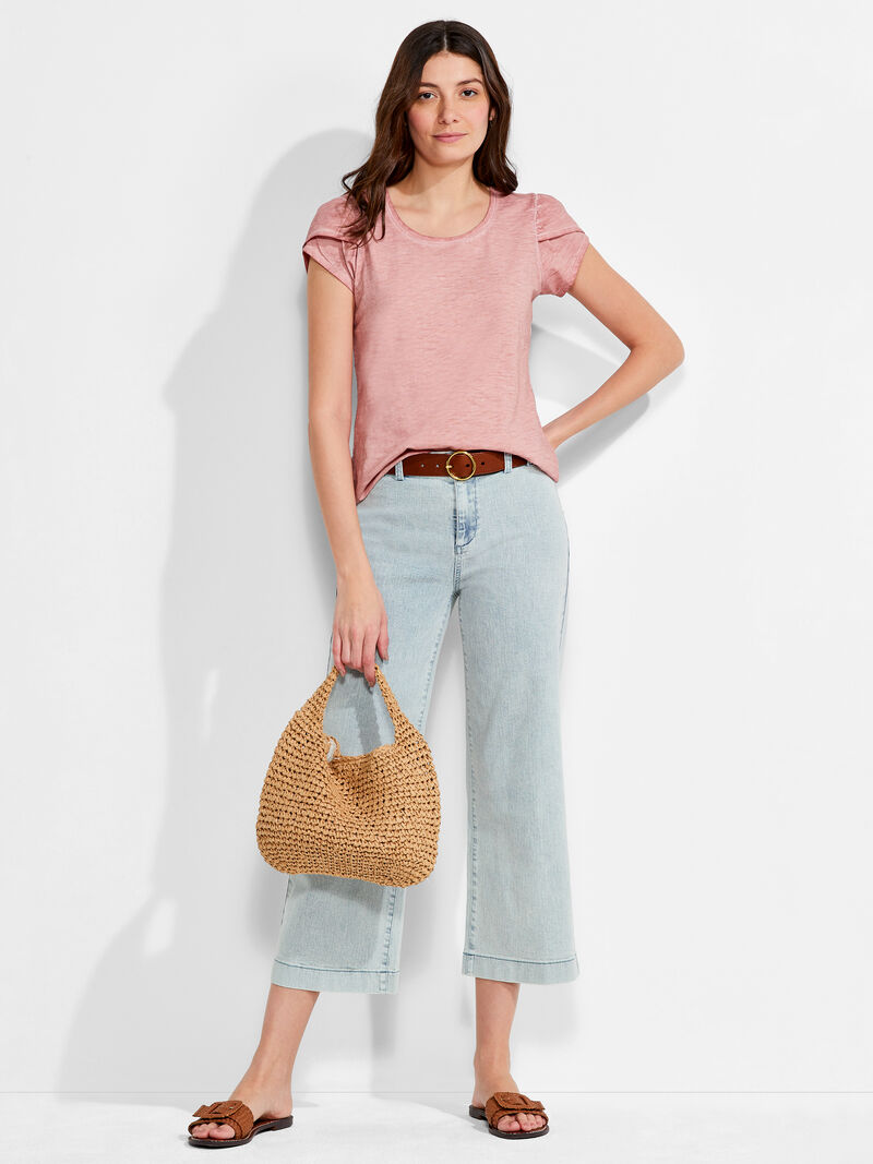 Woman Wears NZT Short Sleeve Tulip Sleeve Scoop Tee image number 3