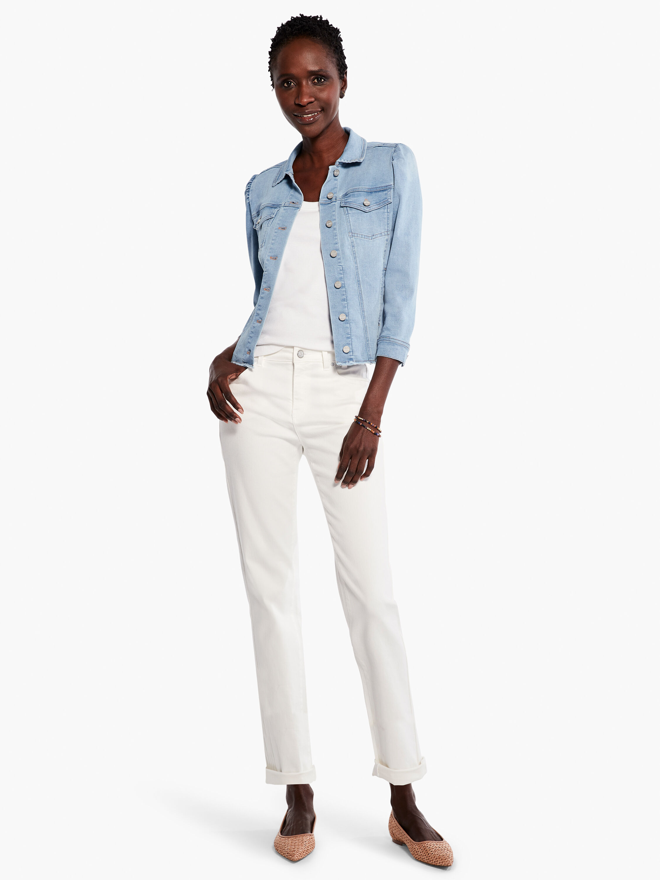 Denim jacket with white sleeves shop