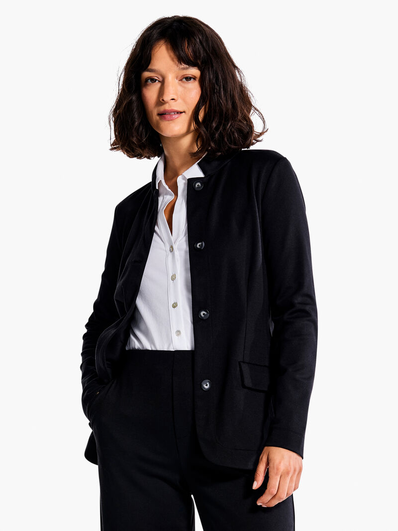 Woman Wears Drapey Ponte Blazer image number 1