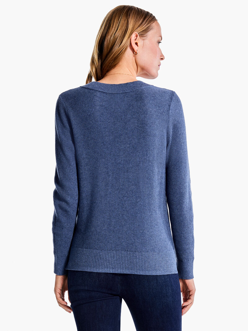 Woman Wears Waffle Stitch V-Neck Sweater image number 2