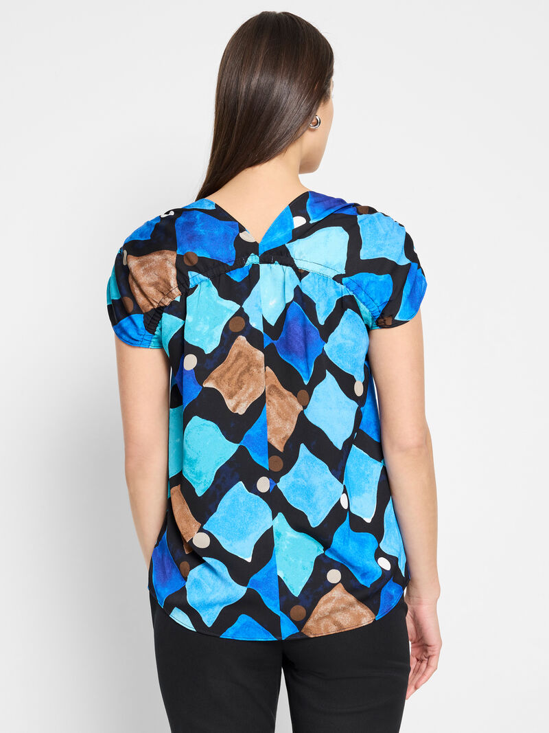 Woman Wears Sea Glass Ruched Woven Top image number 3