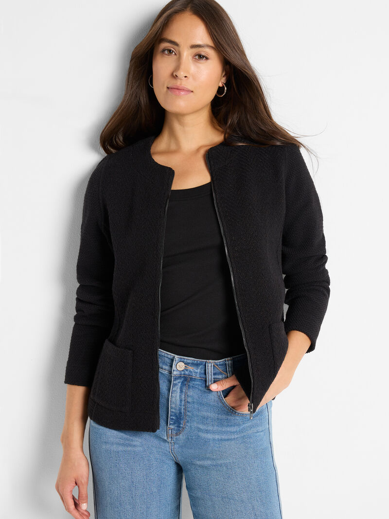 
                            Weave Mix Knit Zip Jacket