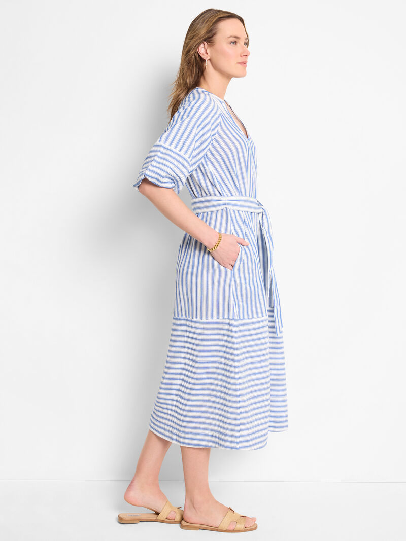 Woman Wears Double Gauze Mixed Stripe Dress image number 2
