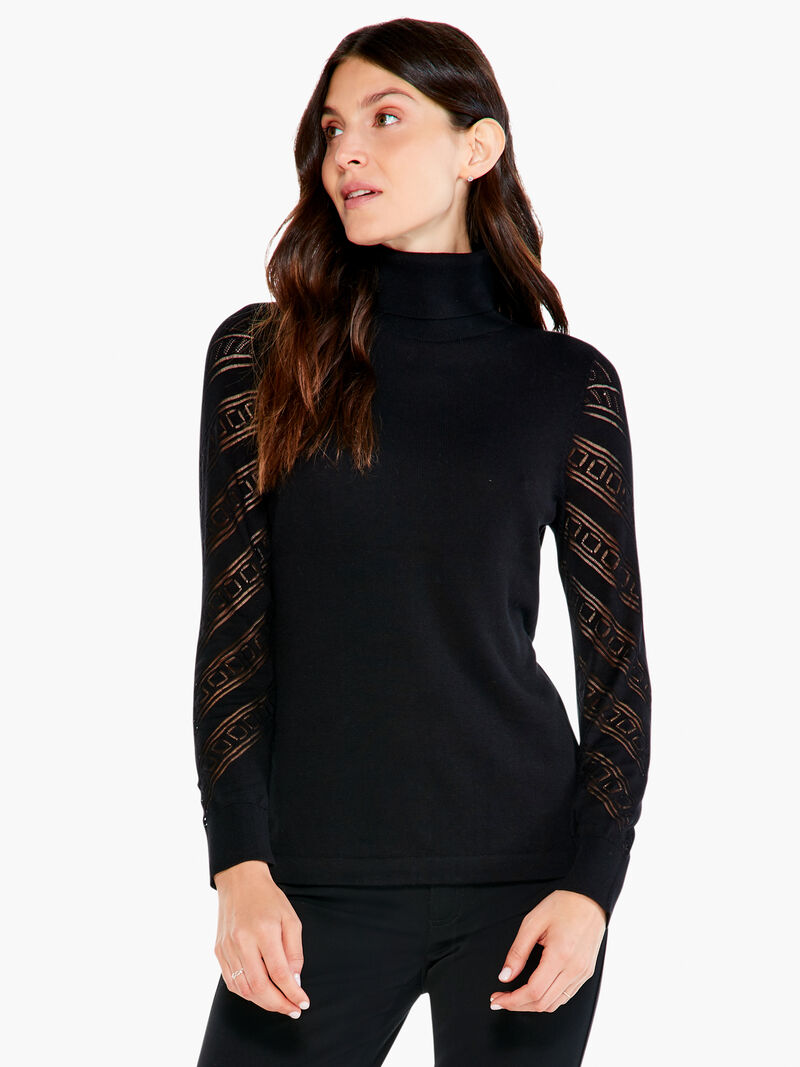 Woman Wears Pointelle Turtleneck Sweater Tee image number 0