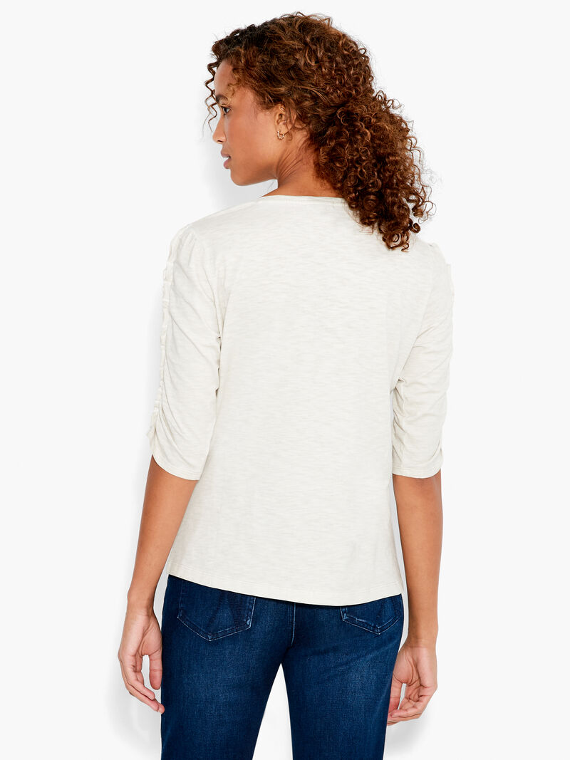 Woman Wears NZT Ruched Elbow Sleeve Split Neck image number 2