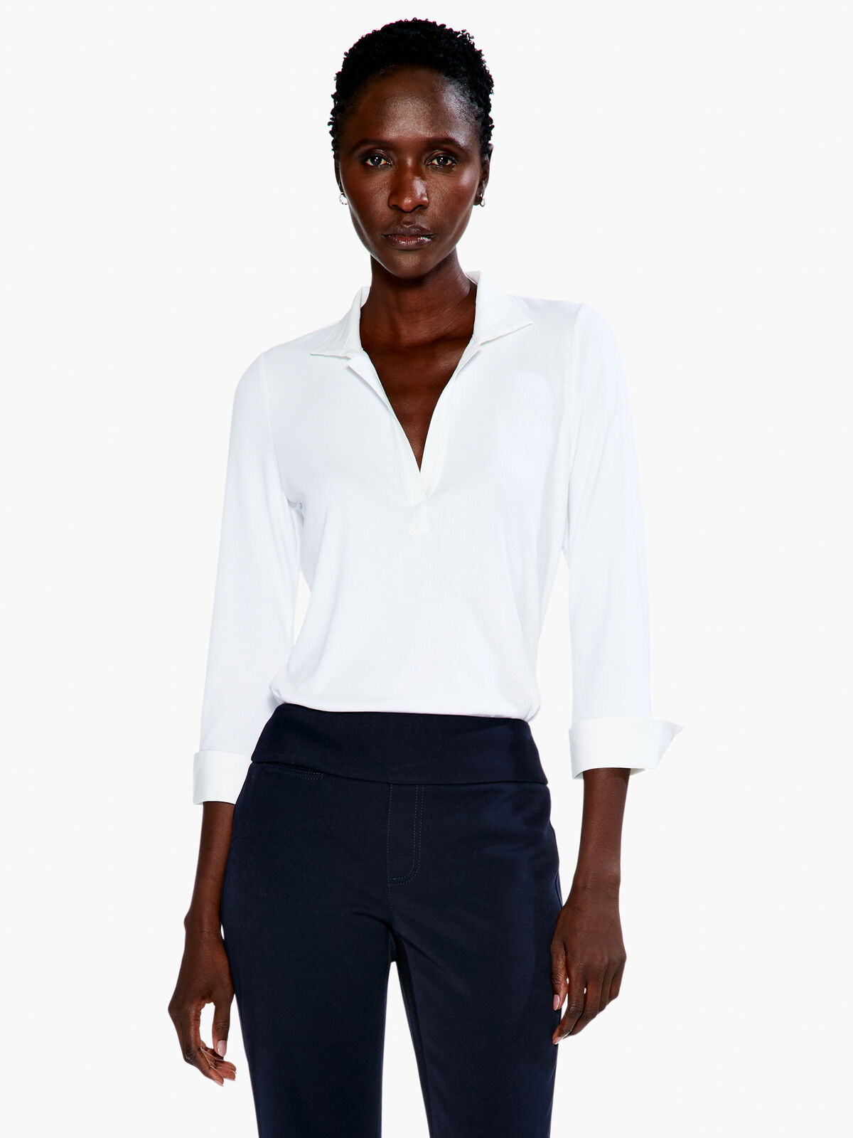 Drapey Rib Collared Top