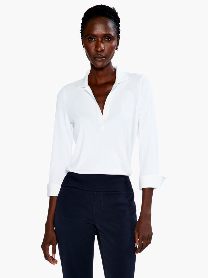 Woman Wears Drapey Rib Collared Top image number 0