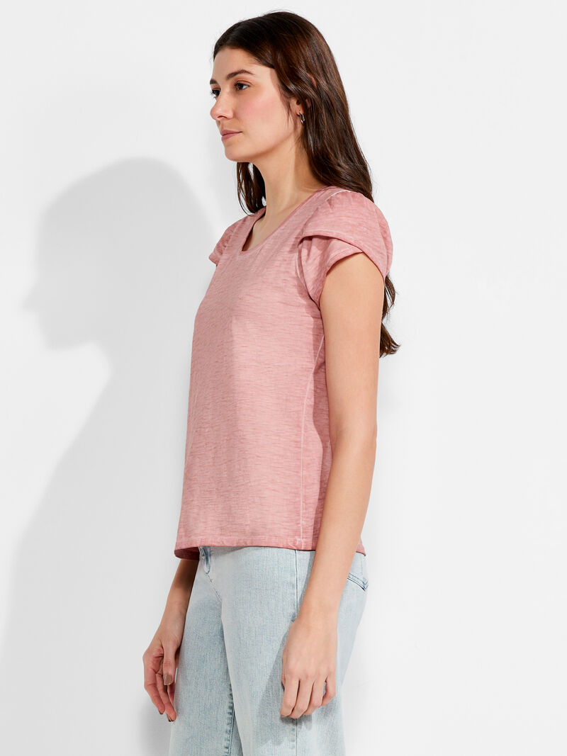 Woman Wears NZT Short Sleeve Tulip Sleeve Scoop Tee image number 1