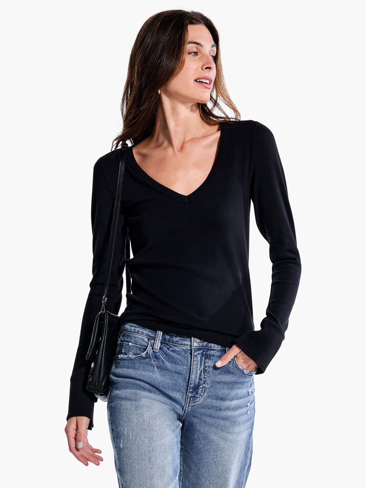 Perfect Rib Knit Cuffed Top