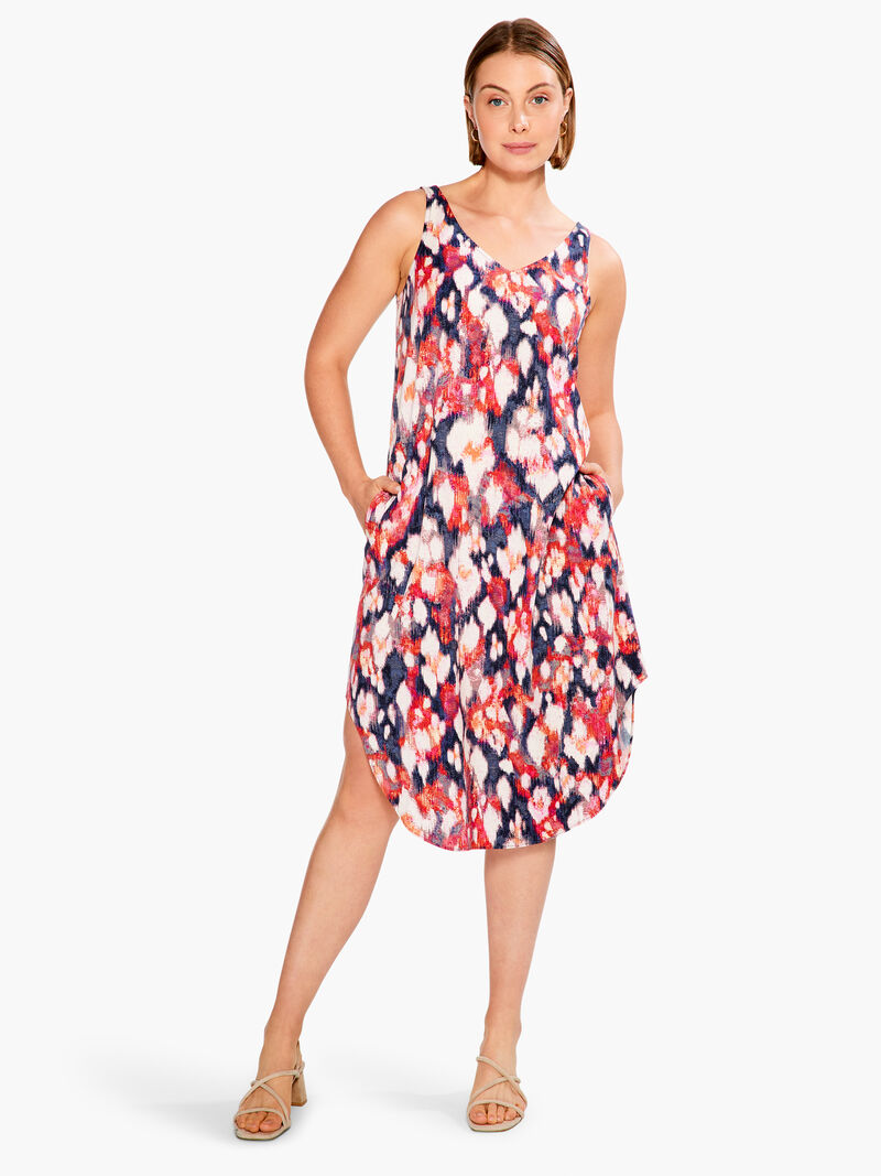 Woman Wears Floral Ikat Live In Dress image number 3