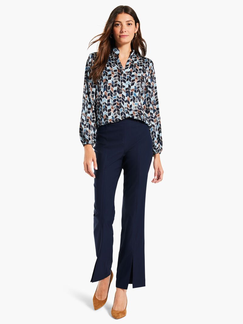Woman Wears Herringbone Blues Top image number 4